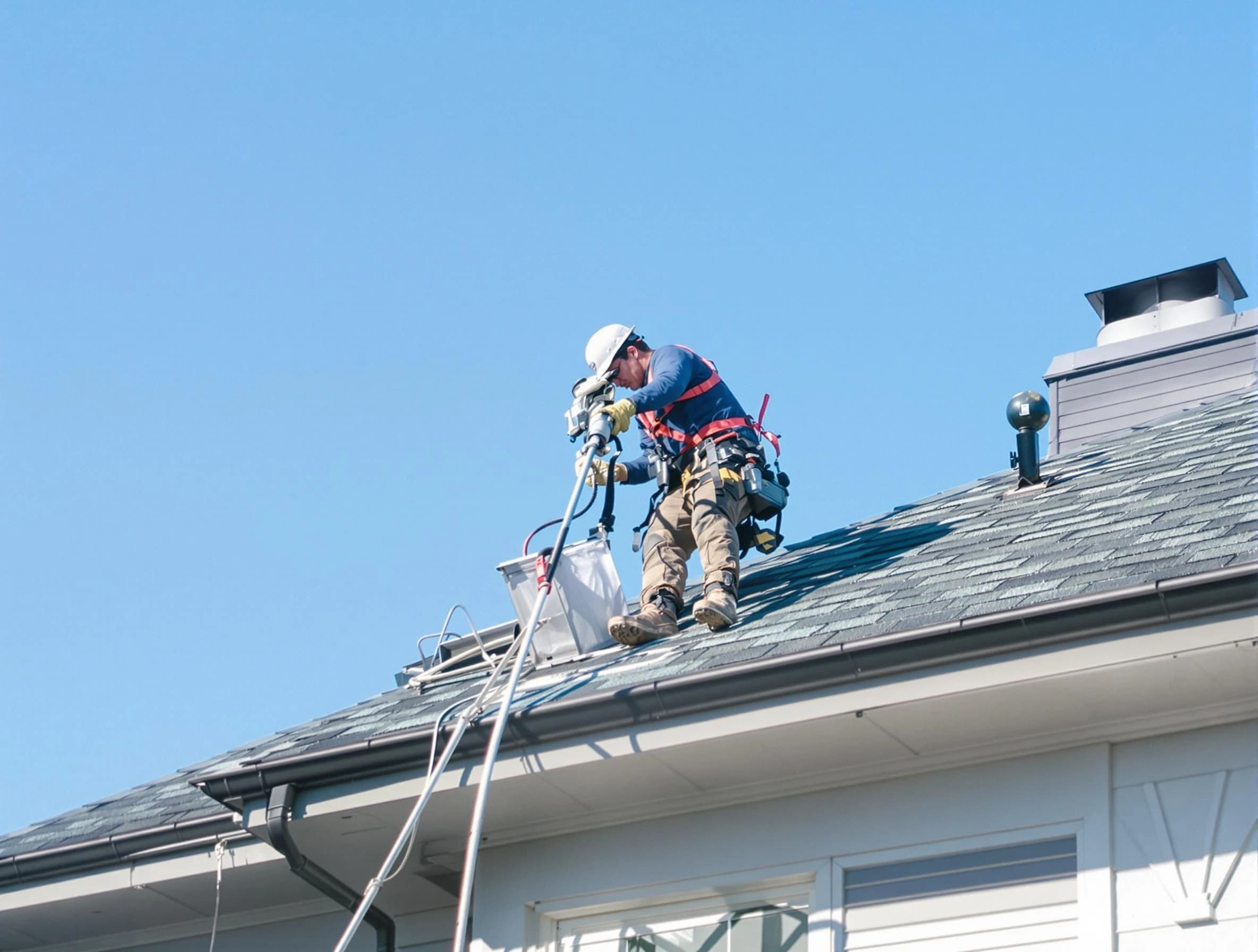Tuckahoe Dryer Vent Cleaning certified technician cleaning a roof-mounted dryer vent system in Tuckahoe