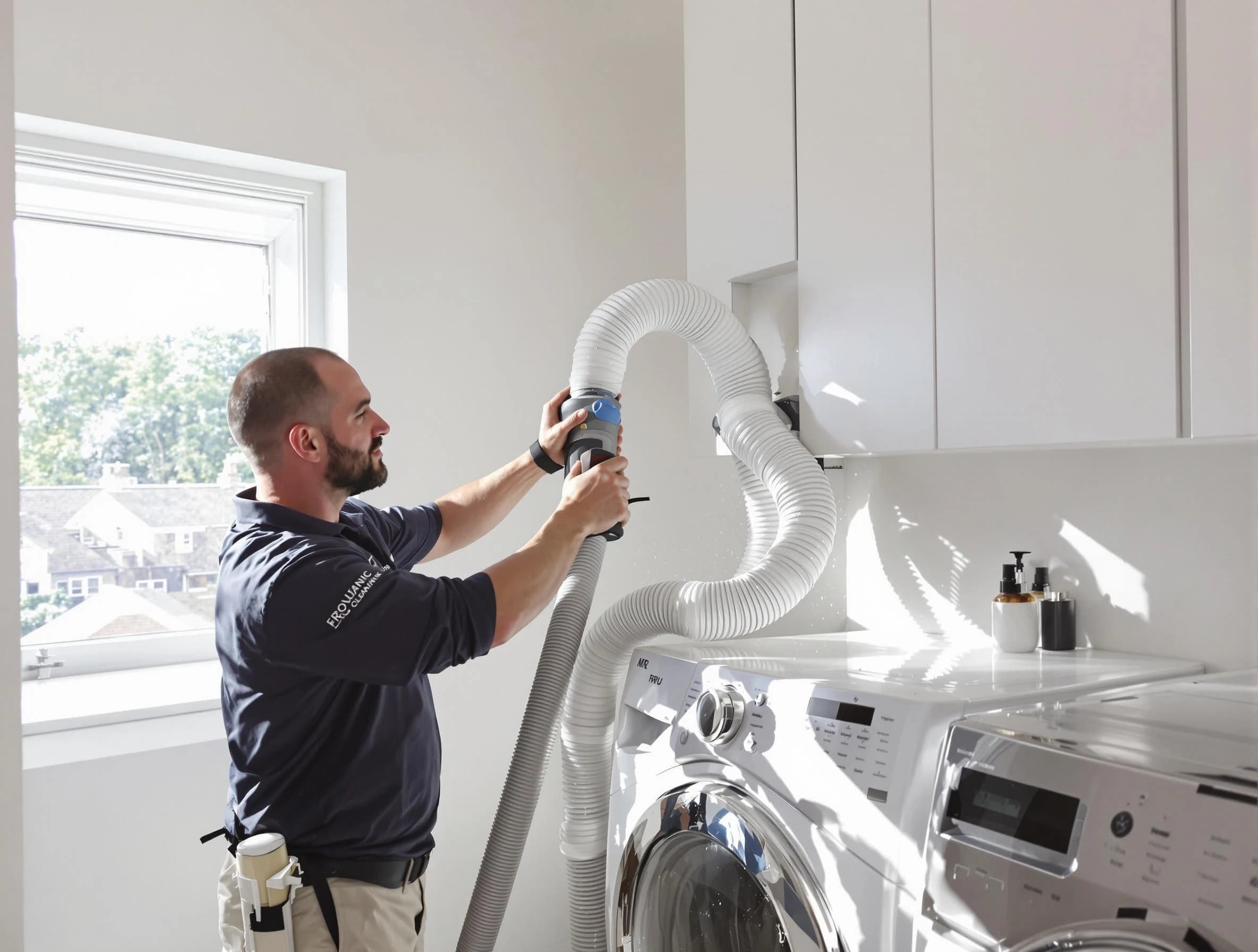 Certified Tuckahoe Dryer Vent Cleaning technician performing dryer vent cleaning in Tuckahoe